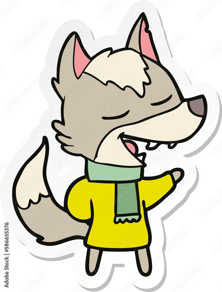 sticker of a cartoon wolf in scarf laughing sticker of a cartoon wolf in scarf laughing