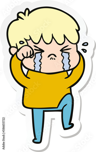 sticker of a cartoon boy crying