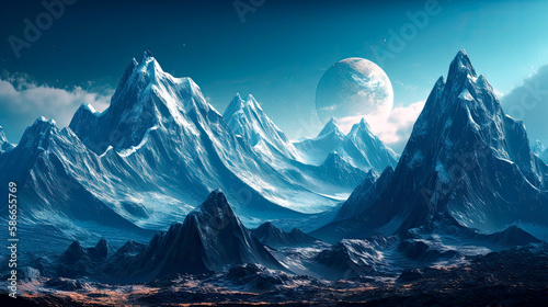 Majestic Mountain Ranges and the Moon, A Breathtaking Collection AI Generated 