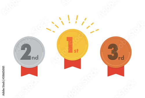 1st･2nd･3rdの文字の刻印が入った金銀銅のリボン付きのメダル･バッジ･エンブレムの素材
