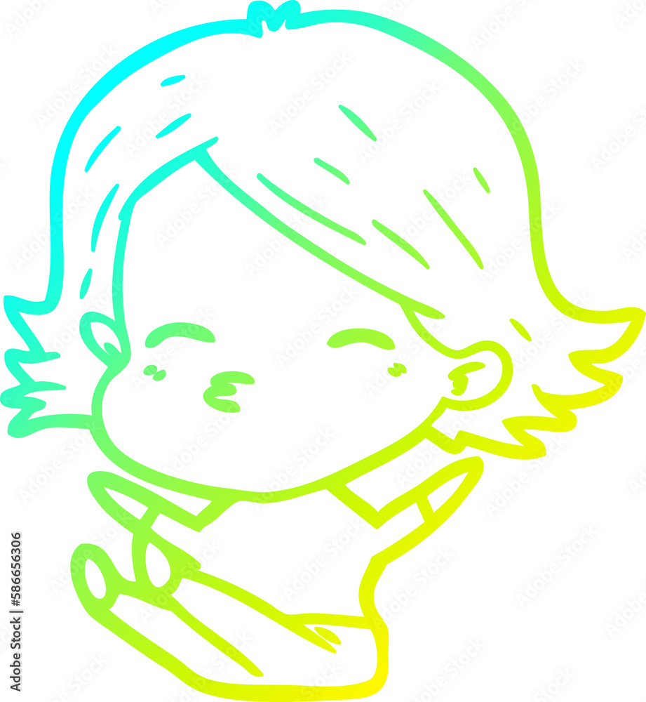 cold gradient line drawing cartoon woman sitting cold gradient line drawing cartoon woman sitting