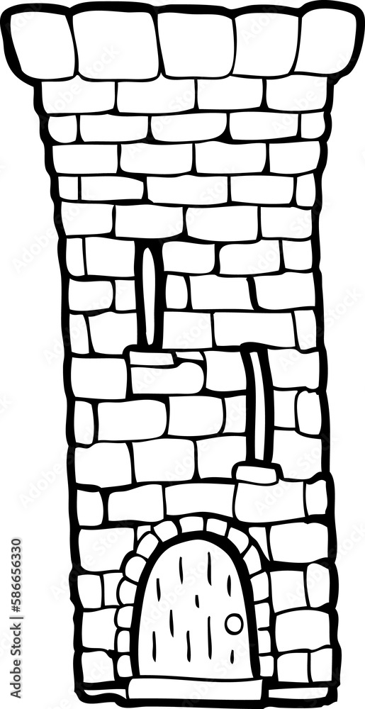 black and white cartoon old castle tower black and white cartoon old castle tower