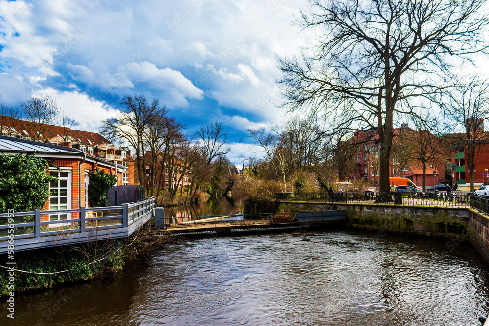 City of Luneburg, Germany with its historical architecture and the Ilmenau River - lueneburg germany March 2023