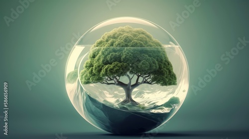 A glass ball with a tree inside. Generative AI