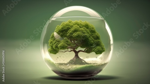 A glass ball with a tree inside. Generative AI