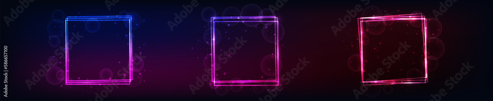 Obraz premium Neon square frame with shining effects and sparkles