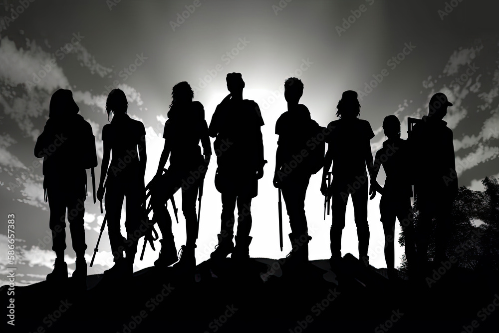 Silhouettes of people, the power of teamwork and community, Generative AI Silhouettes of people, the power of teamwork and community, Generative AI