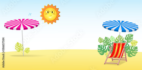 Isolated realistic 3d objects. Illustration of travel, tourism during vacation.
Chaise longue, umbrella, seashore. Vector image.