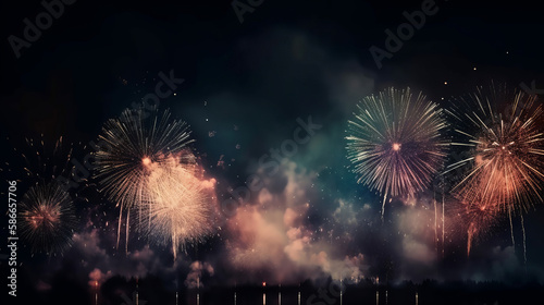Dark Holiday Firework Background. Illustration AI Generative.