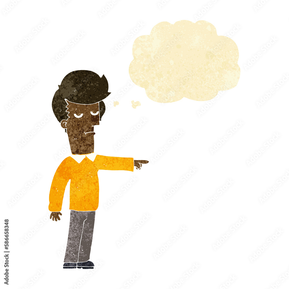 Fototapeta premium cartoon pointing man with thought bubble