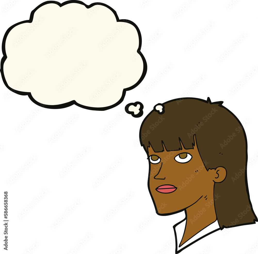 cartoon serious woman with thought bubble cartoon serious woman with thought bubble