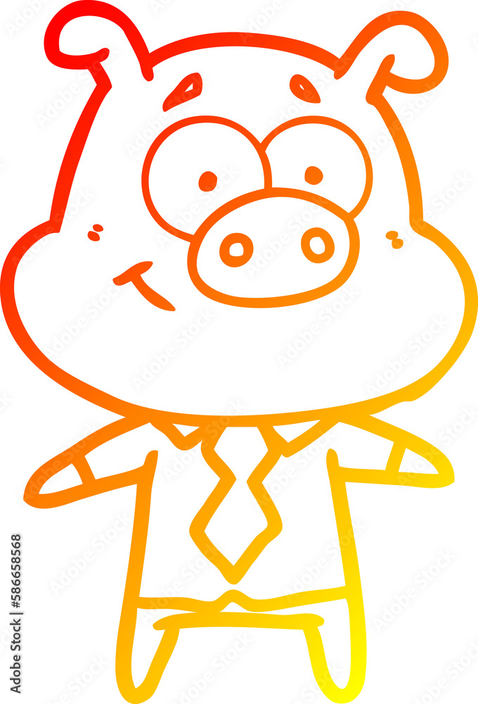 warm gradient line drawing happy cartoon pig boss warm gradient line drawing happy cartoon pig boss
