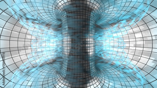 tokamak thermonuclear fusion power plant 3d representation, magnetic fusion that use the hydrogen isotopes like deuterium or tritium to generate green sustainable energy