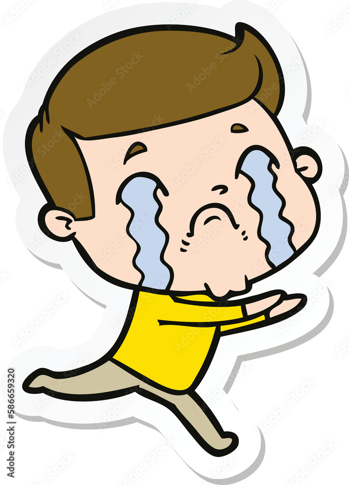 sticker of a cartoon man crying