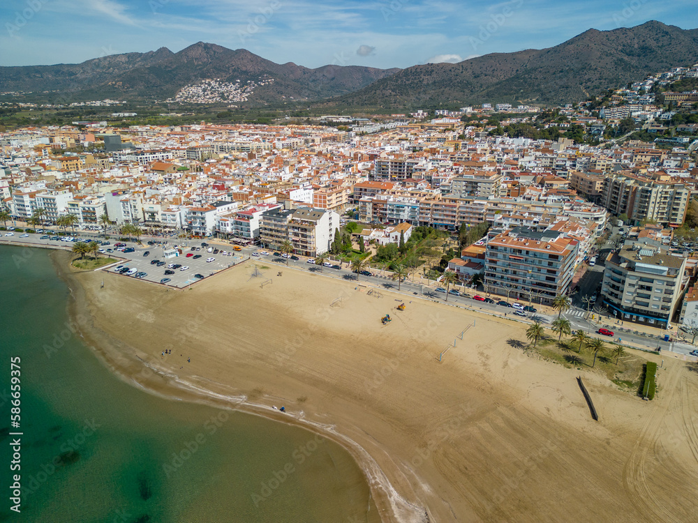 Aerial images of roses in the Costa Brava of Girona tourist city and beach Figueras Empuriabrava European tourism in Spain