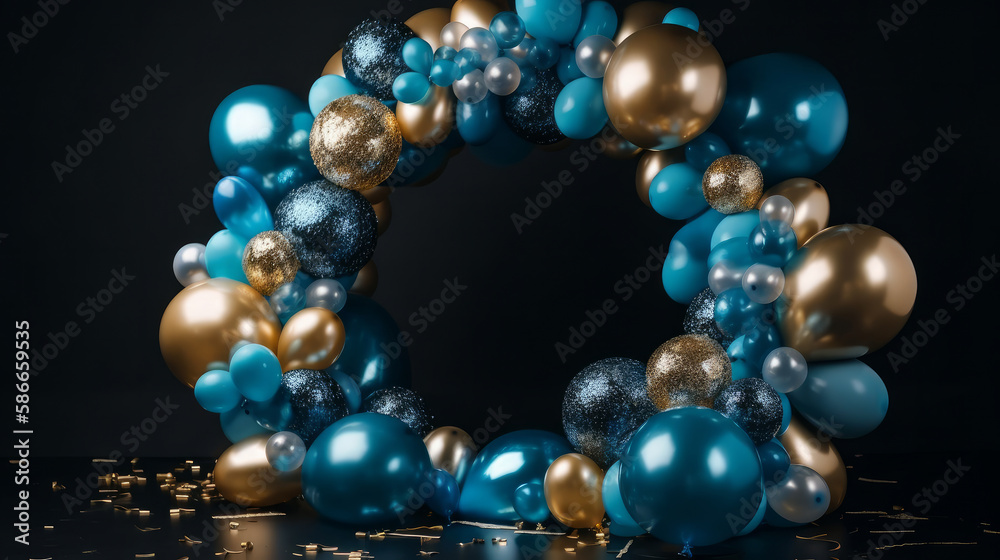 Obraz premium Happy Birthday Holiday Background with Balloons. Illustration AI Generative