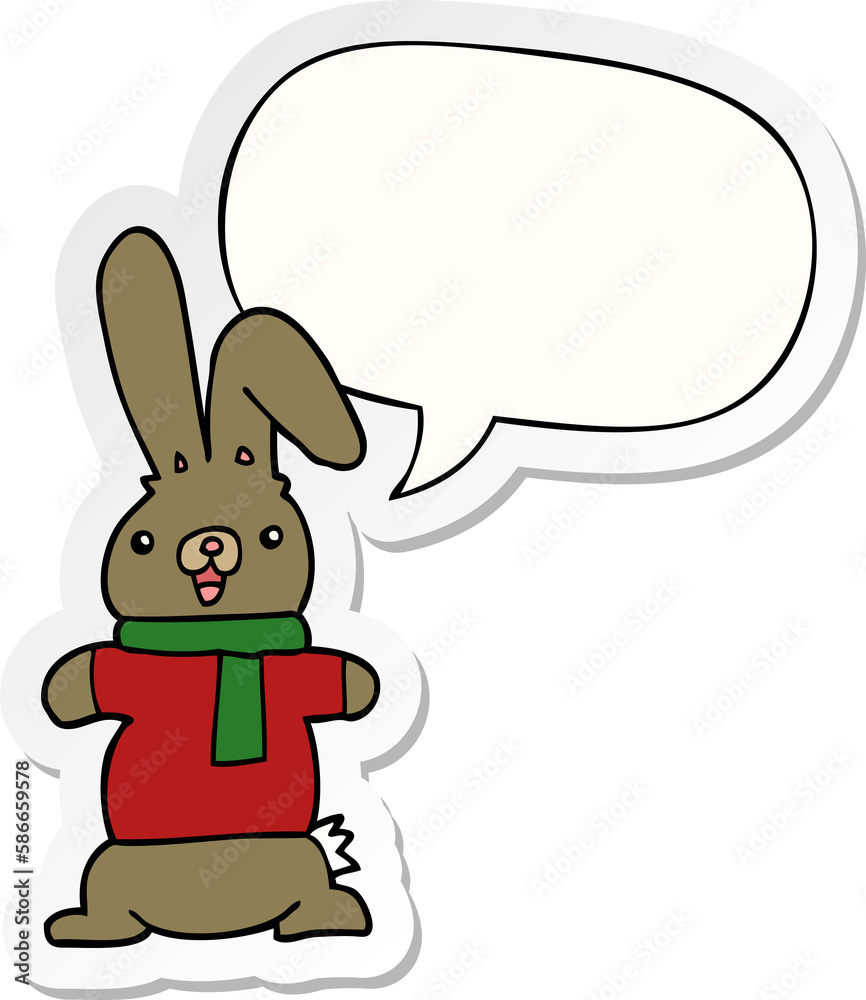 cartoon rabbit and speech bubble sticker cartoon rabbit and speech bubble sticker