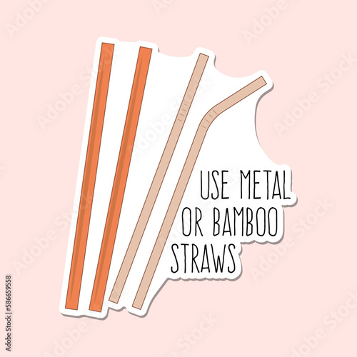 Vector reusable metal or bamboo drinking straws sustainable lifestyle zero waste ecological concept vector illustration
