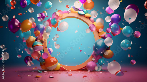 Happy Birthday Holiday Background with Balloons. Illustration AI Generative