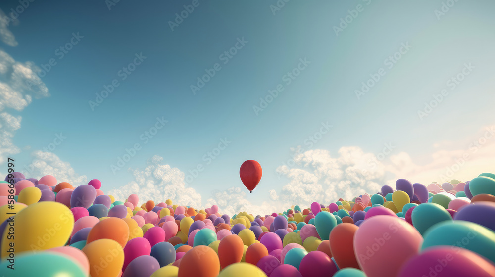 Happy Birthday Holiday Background with Balloons. Illustration AI Generative
