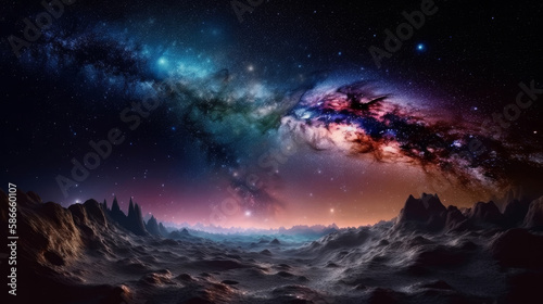 Magic color galaxy space background. Illustration Generative AI. © olegganko