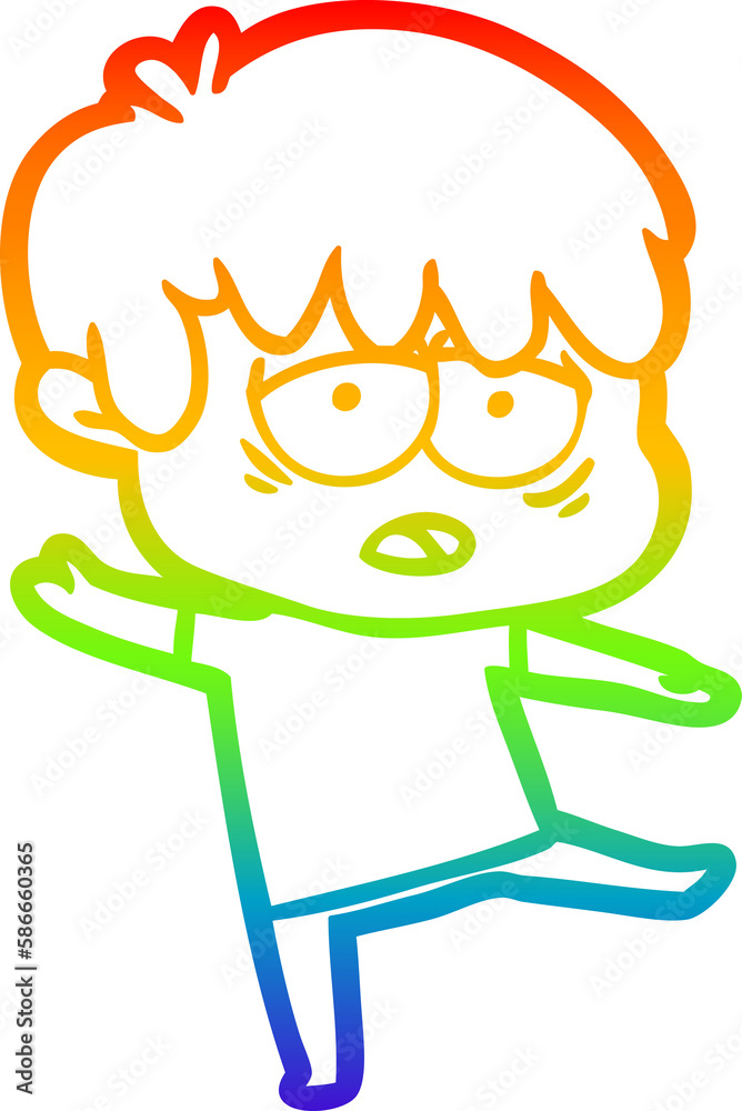 rainbow gradient line drawing cartoon exhausted boy rainbow gradient line drawing cartoon exhausted boy