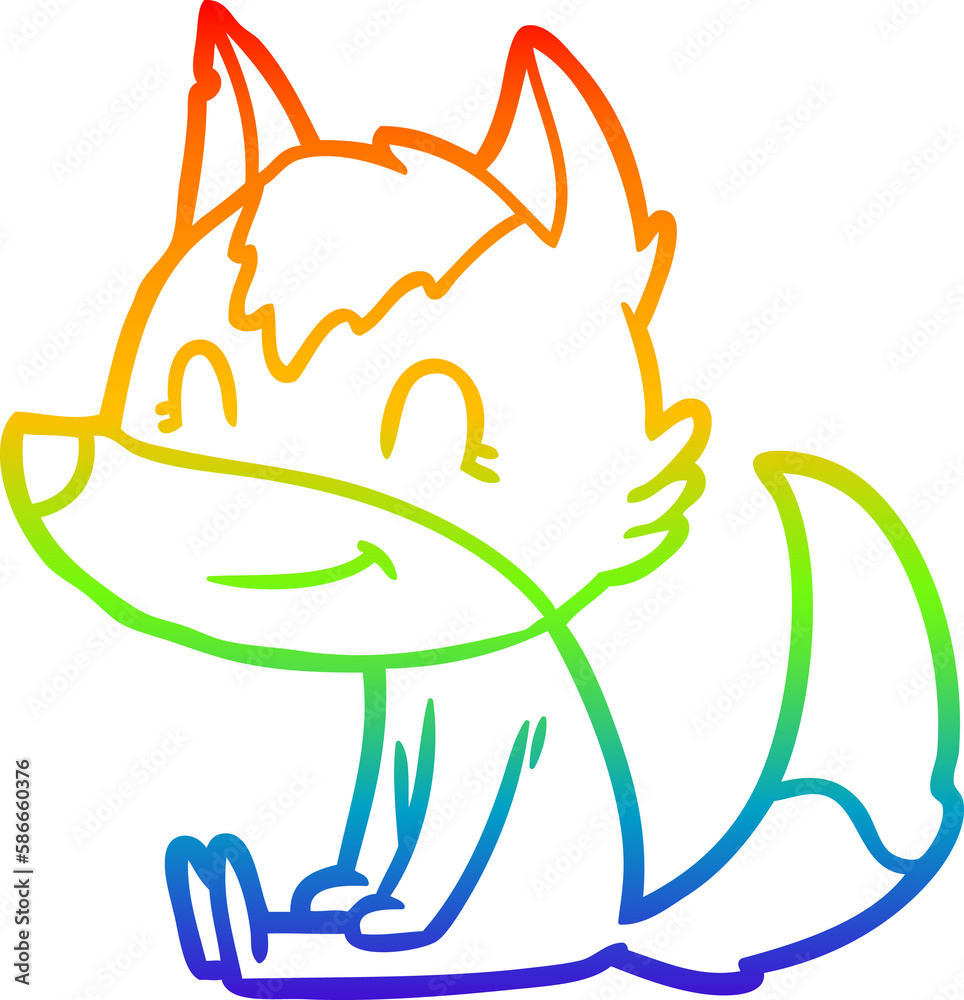Obraz premium rainbow gradient line drawing friendly cartoon wolf