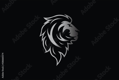 Angry Lion Head Black and Silver Logo  Sign  Vector Design