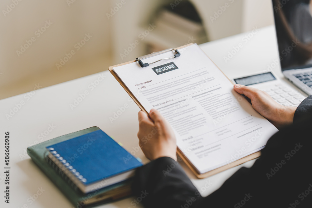 Conduct job interviews and send resumes to staff. employee job application concept at office Conduct job interviews and send resumes to staff. employee job application concept at office