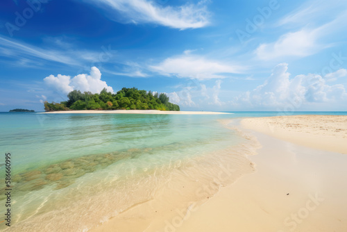 Sunny beach and ocean created with AI