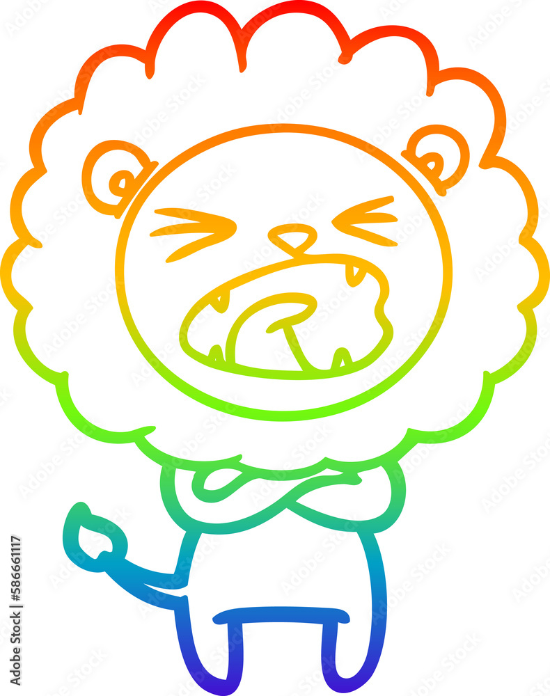 rainbow gradient line drawing cartoon angry lion