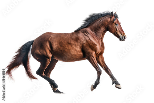 an equestrian-themed photographic illustration of a white horse mustang stallion colt rearing, jumping, and running on a transparent background in PNG. T-shirt design. Generative AI © Purple Penguin GFX