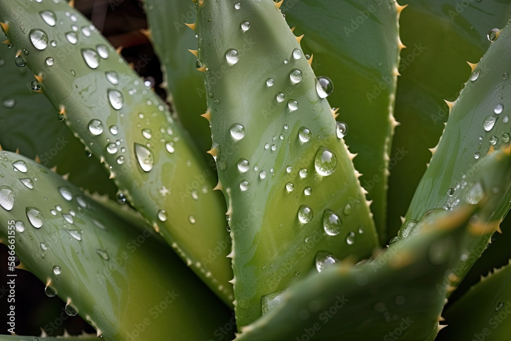 Nature Comes Alive - Macro Close-Up of Drip-Wet Aloe Vera Leaves. Generative AI Nature Comes Alive - Macro Close-Up of Drip-Wet Aloe Vera Leaves. Generative AI