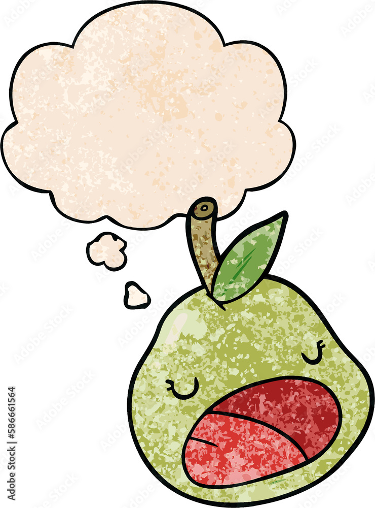 cartoon pear and thought bubble in grunge texture pattern style cartoon pear and thought bubble in grunge texture pattern style