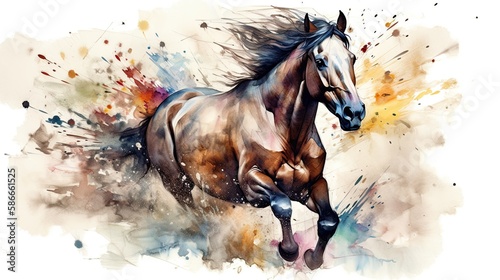 Fiery Power and Speed  Wild Horse Running in Vibrant Watercolor Paint  Generative AI