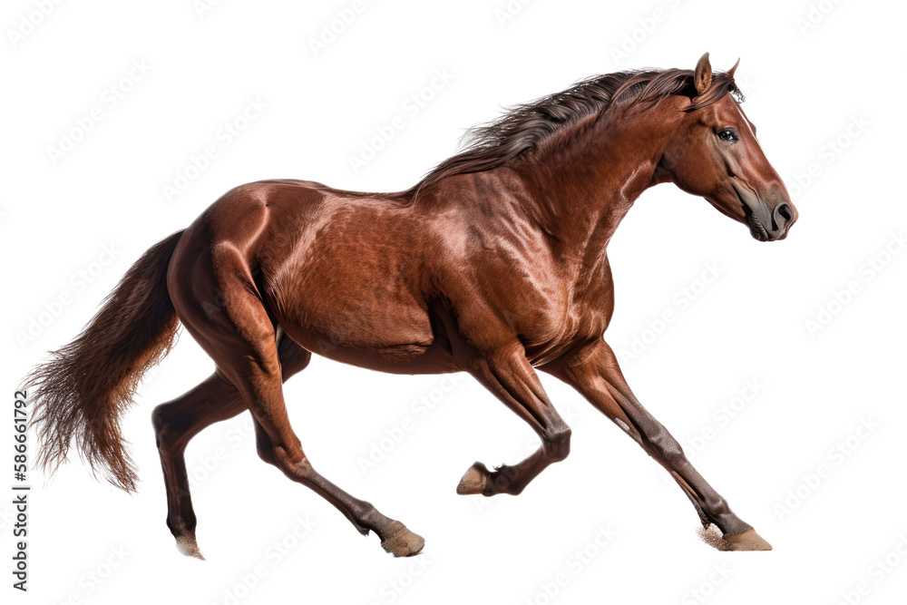 an equestrian-themed photographic illustration of a white horse mustang stallion colt rearing, jumping, and running on a transparent background in PNG. T-shirt design. Generative AI