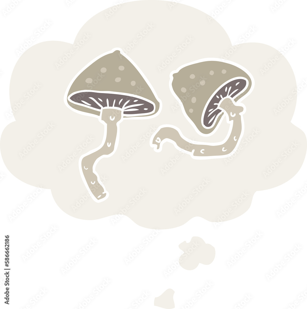 cartoon mushrooms and thought bubble in retro style cartoon mushrooms and thought bubble in retro style