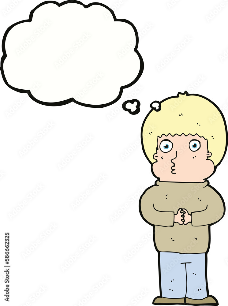cartoon shy boy with thought bubble cartoon shy boy with thought bubble