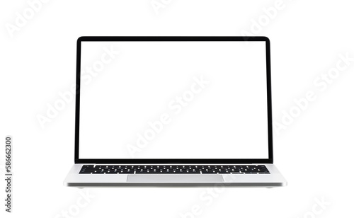 Laptop with blank screen isolated on background. PNG image.
