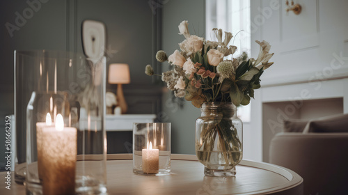 Flowers in interior. Illustration Generative AI