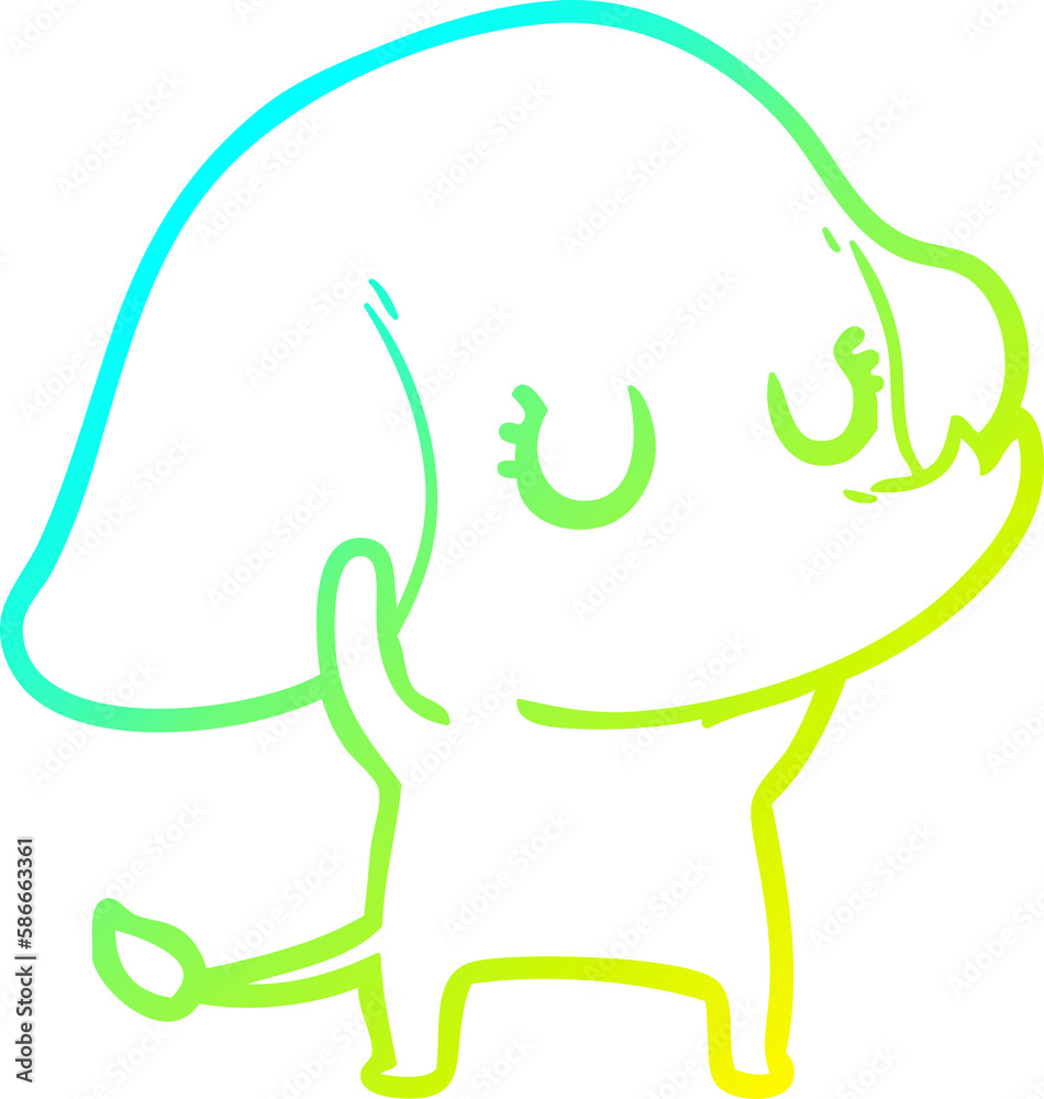 Obraz premium cold gradient line drawing cute cartoon elephant