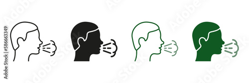 Man Coughing or Sneezing. Infectious Diseases, Bronchitis, Tuberculosis Pictogram. Cough Line and Silhouette Icon Set. Flu, Cold, Coronavirus Symptoms Symbol Collection. Isolated Vector illustration
