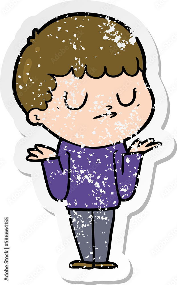 distressed sticker of a cartoon grumpy boy distressed sticker of a cartoon grumpy boy