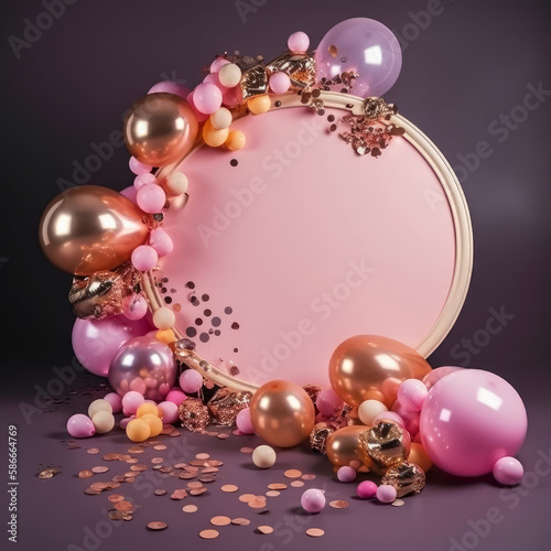 Happy Birthday Holiday Background with Balloons. Illustration AI Generative