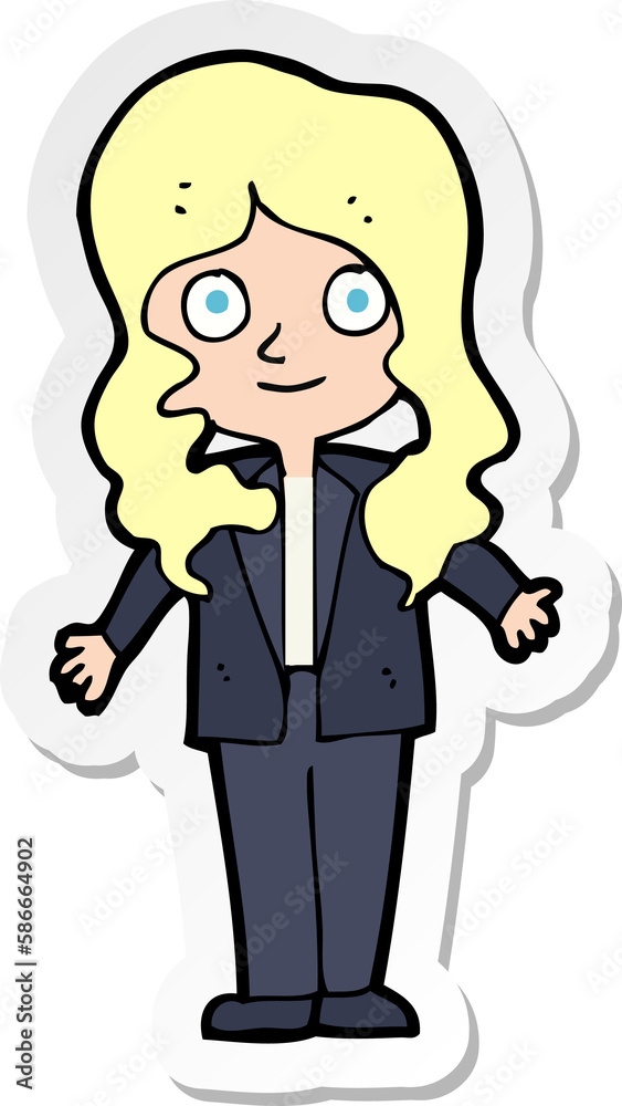 sticker of a cartoon friendly business woman sticker of a cartoon friendly business woman