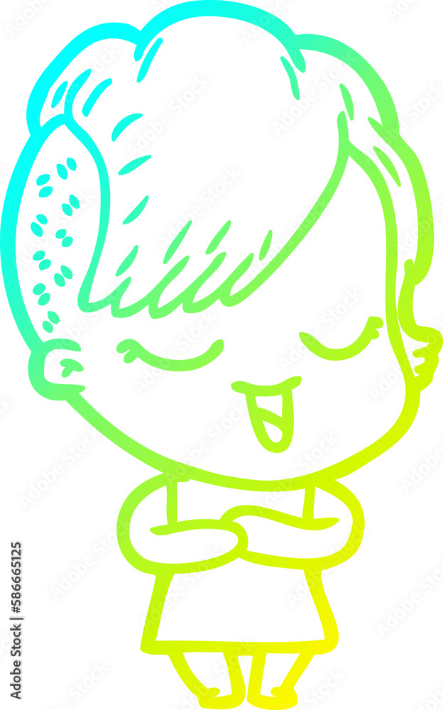 cold gradient line drawing happy cartoon girl cold gradient line drawing happy cartoon girl