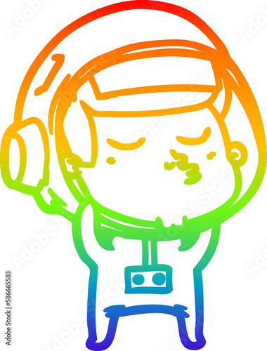 rainbow gradient line drawing cartoon confident astronaut