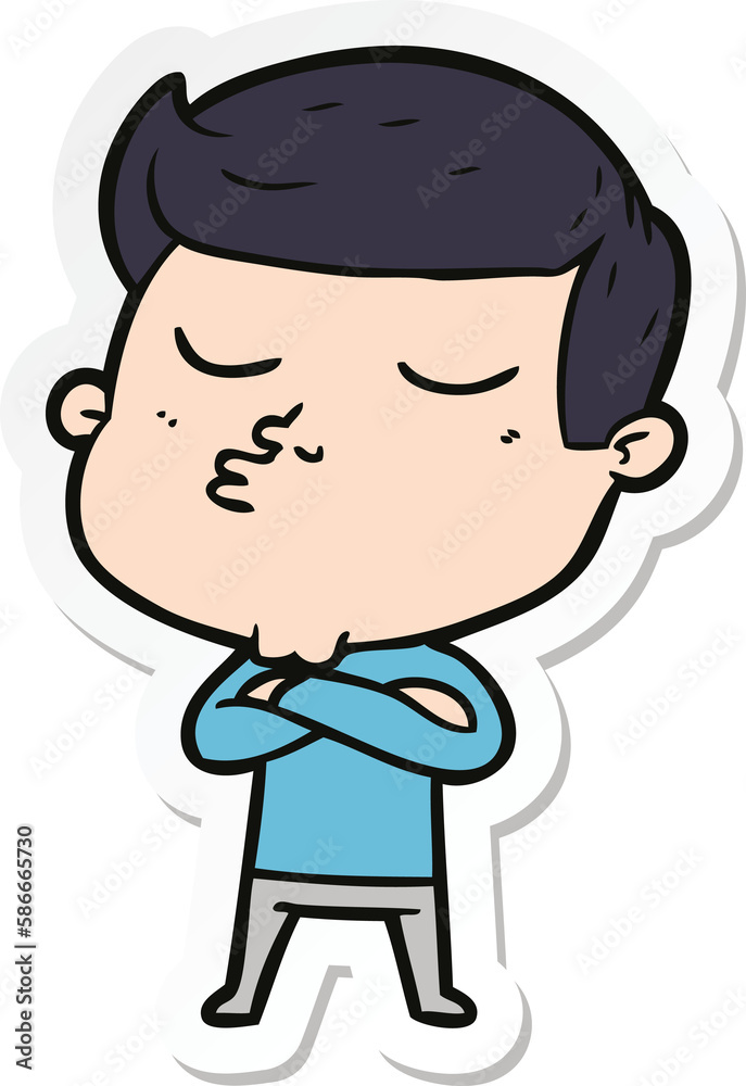 sticker of a cartoon model guy pouting