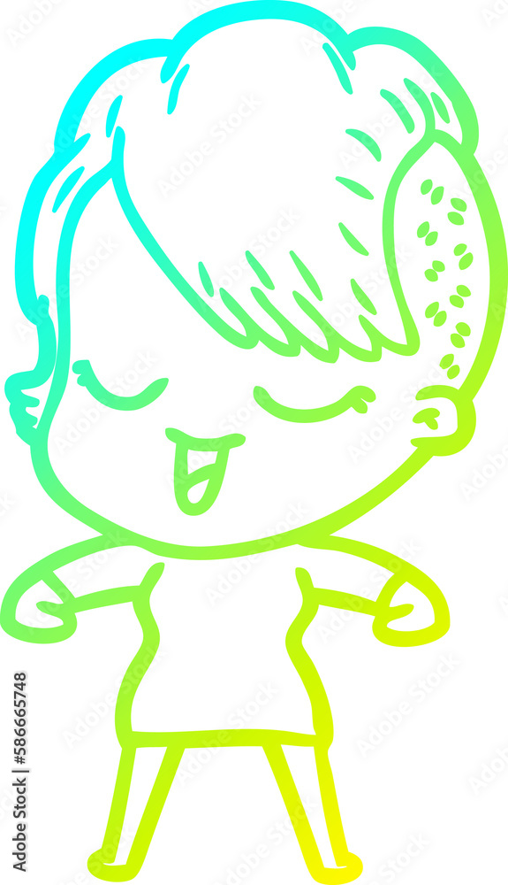 cold gradient line drawing happy cartoon girl cold gradient line drawing happy cartoon girl