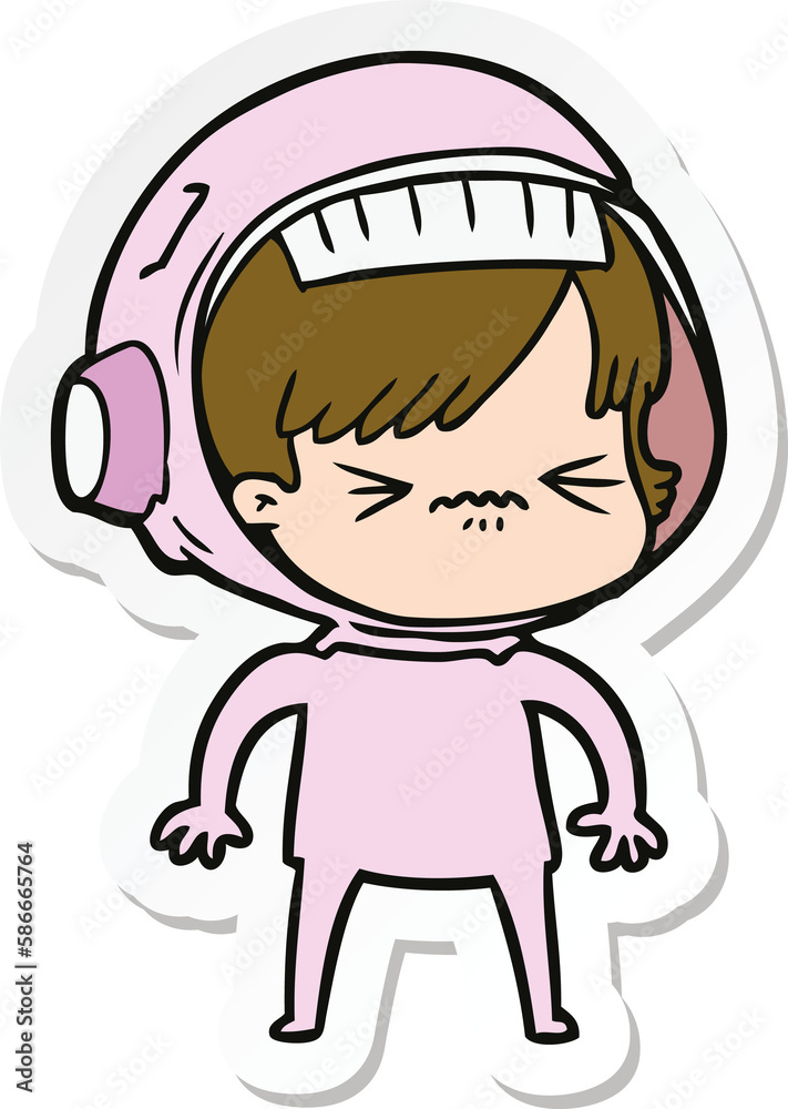 sticker of a angry cartoon space girl sticker of a angry cartoon space girl